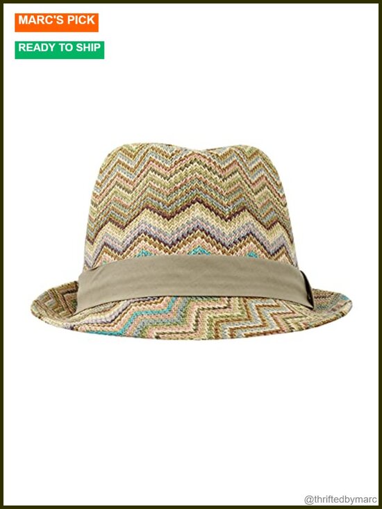 Straw Fedora Hat with Zigzag Wave Pattern - One Size main image 5